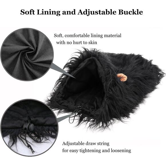 Lion Mane Wig for Large Dogs Black Pet Halloween Costume with Ears Funny Hat - Picture 5 of 8